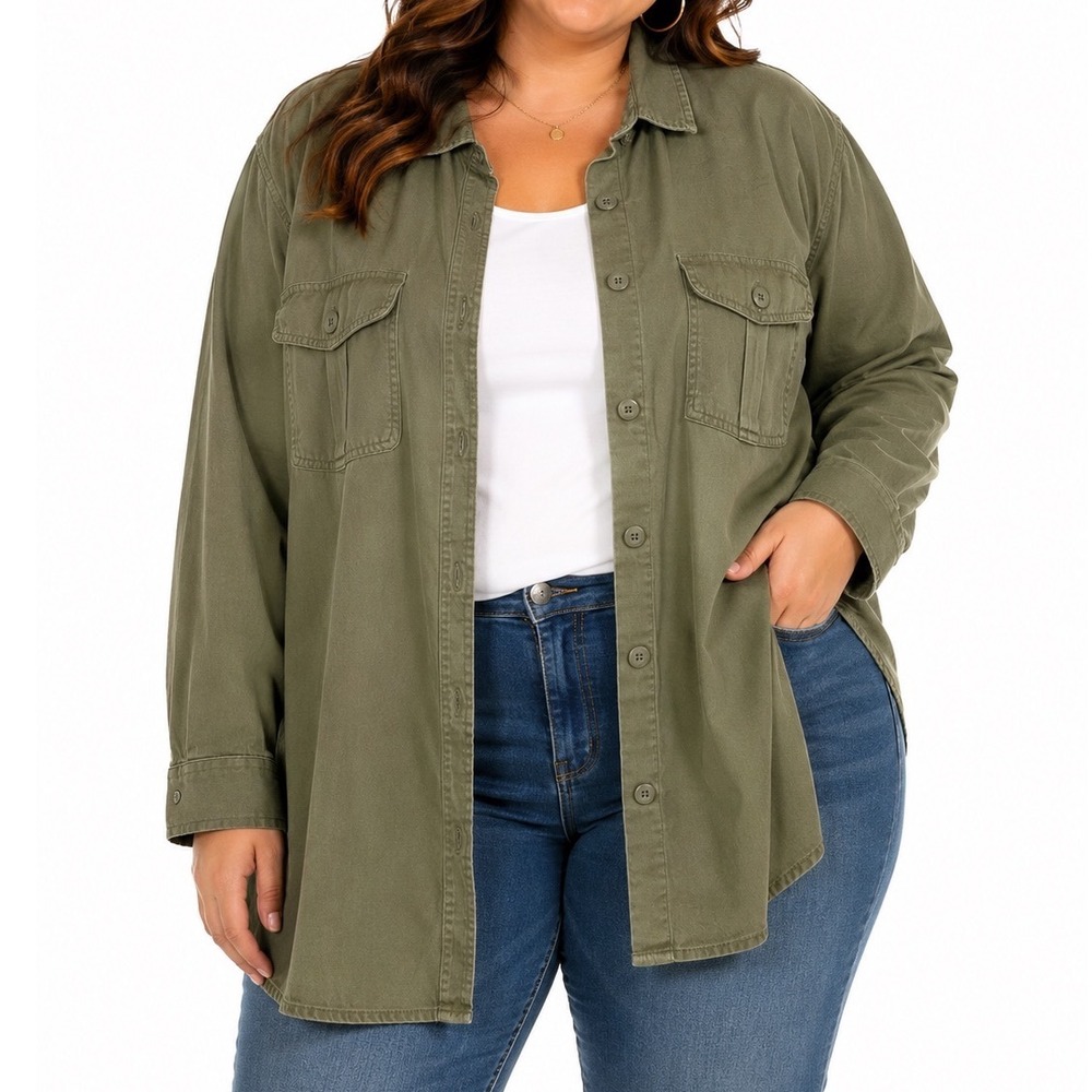 Old Navy Womens XXL Olive Green Cotton Twill Utility Shirt Jacket 613831-01-1